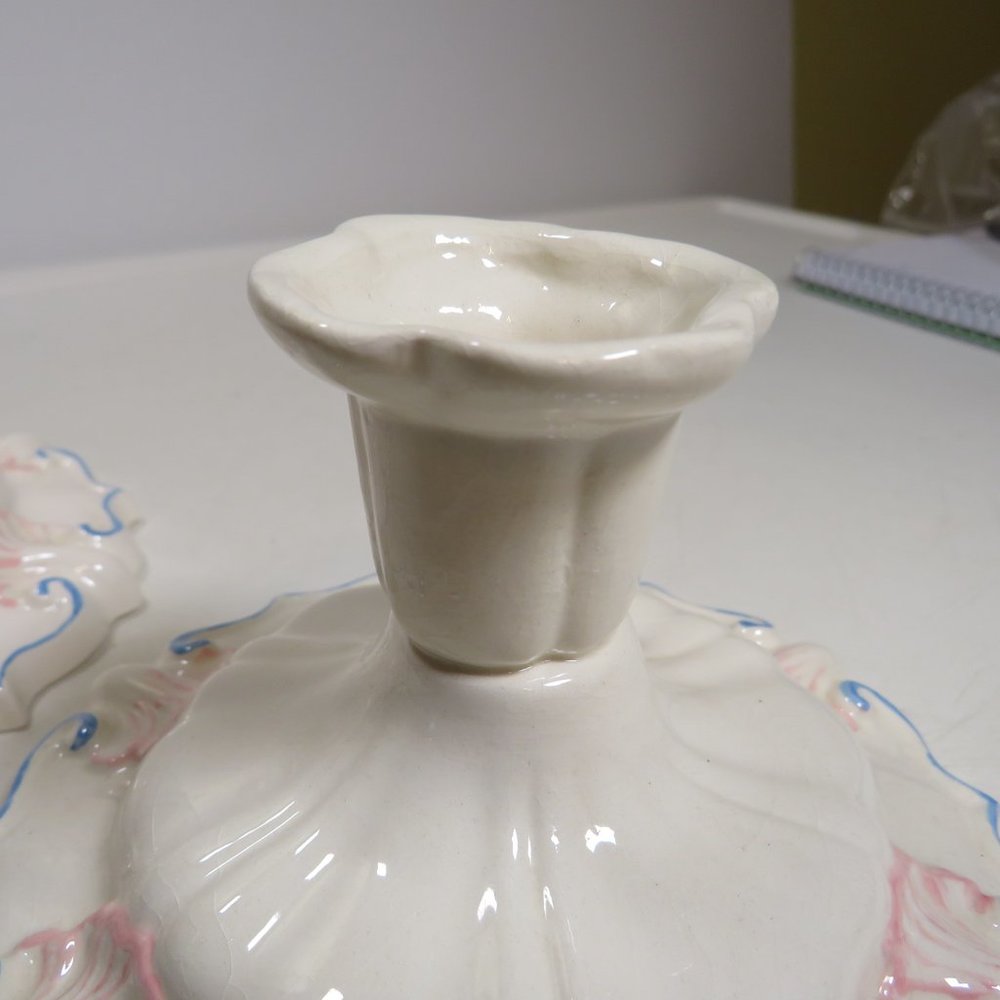 Ceramic CANDLE HOLDERS (set of 2) Pink & Light Blue on white handcrafted 1984 - Picture 10 of 13